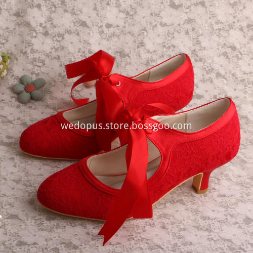 Low Heel Red Bridal Shoes Mary Jane